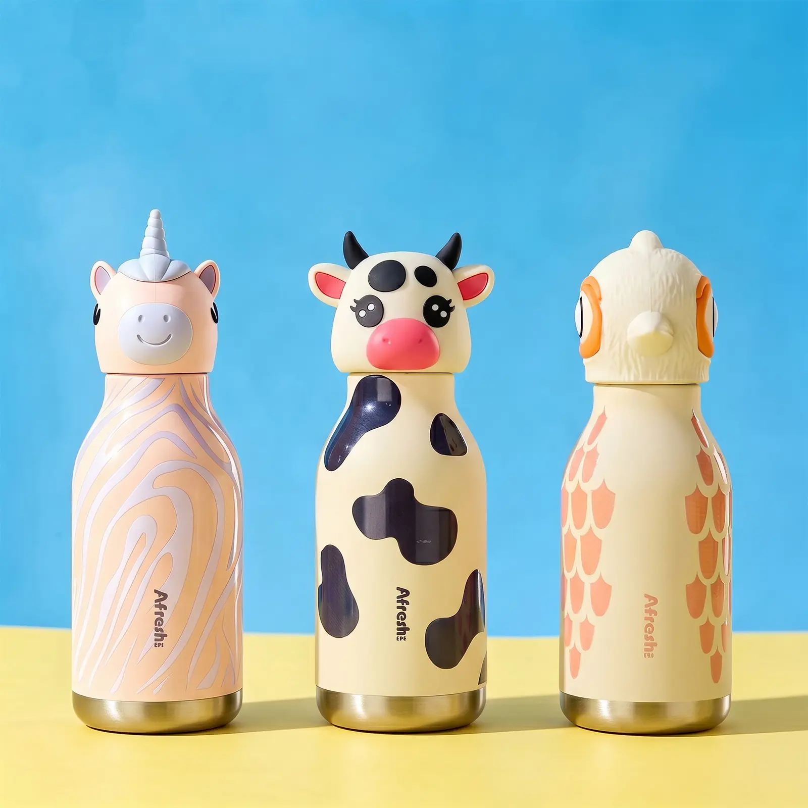 UFORU Cute Animal Silicone Cover Stainless Steel Insulated Vacuum Flask - Portable Lightweight Leak-Proof Kids Thermos with Straw, Unicorn/Cow/Bird Designs for School, Travel, Kitchenware Drinkware#SummerWins#DealsForYouDays#midyearsale