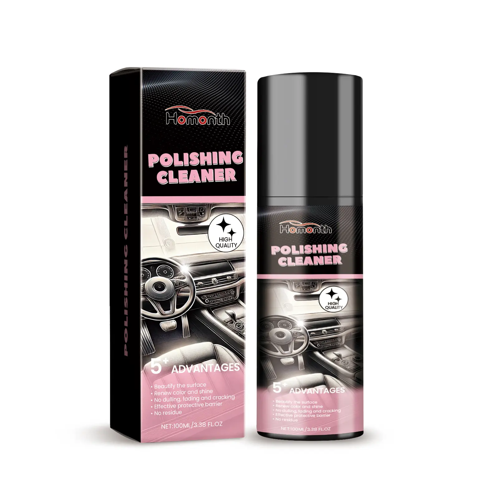 Homonth Car Interior Protectant Spray Polishing Cleaner For Leahter and plastic 100ml Cleaner Waterless Spray Wax Interior Care Cleaner care agent