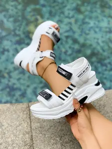 New Summer Casual Thick Sole Rubber Wedge Sandals, Velcro Strap Outdoor Versatility Sports Flip Flops, Heeled Flip Flops, Comfortably Wearable Footwear