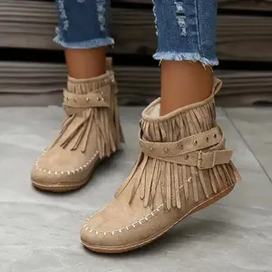 Fashionable Women's Mid-Calf Western Cowboy Boots, Tassel and Studded Details, Pointed Toe Chunky Heel - Slip-On Casual Style Girl Walking Shoes(Phone Holders & Mounts)(Phone Holders & Mounts)(Phone Holders & Mounts)