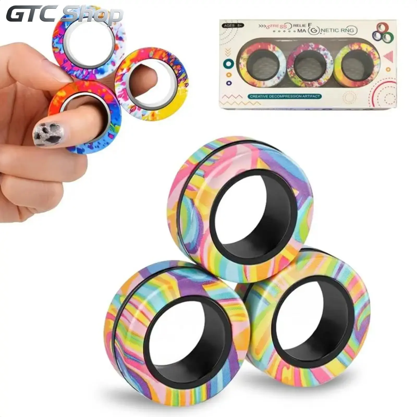 Magnetic Rings Fidget Toy Set, Stress Relief Fidget Spinner Rings, Portable ADHD Autism Anxiety Relief Toy, Finger Training Sensory Play, Trendy Calm Accessories, Ideal Holiday & Daily Gift for Adults Teens
