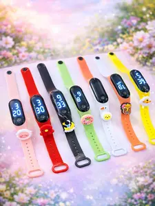 Colorful LED Digital Waterproof Sports Watch - Adjustable Silicone Strap with Interchangeable Cartoon Charms