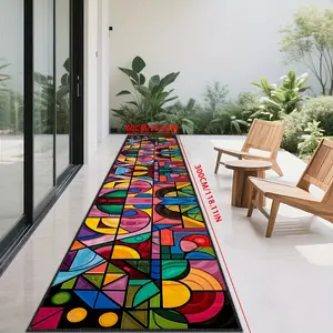Colorful Decorative Rug for Bedroom & Bedside, Creative Geometric Design, Washable Area Rug Long Hallway Runner, High-Quality Indoor Outdoor Use