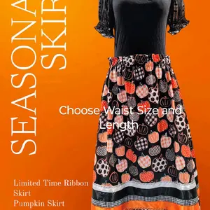 Seasonal Skirt Limited Time Ribbon Pumpkin Patch Skirt with Pumpkin Design for Fall