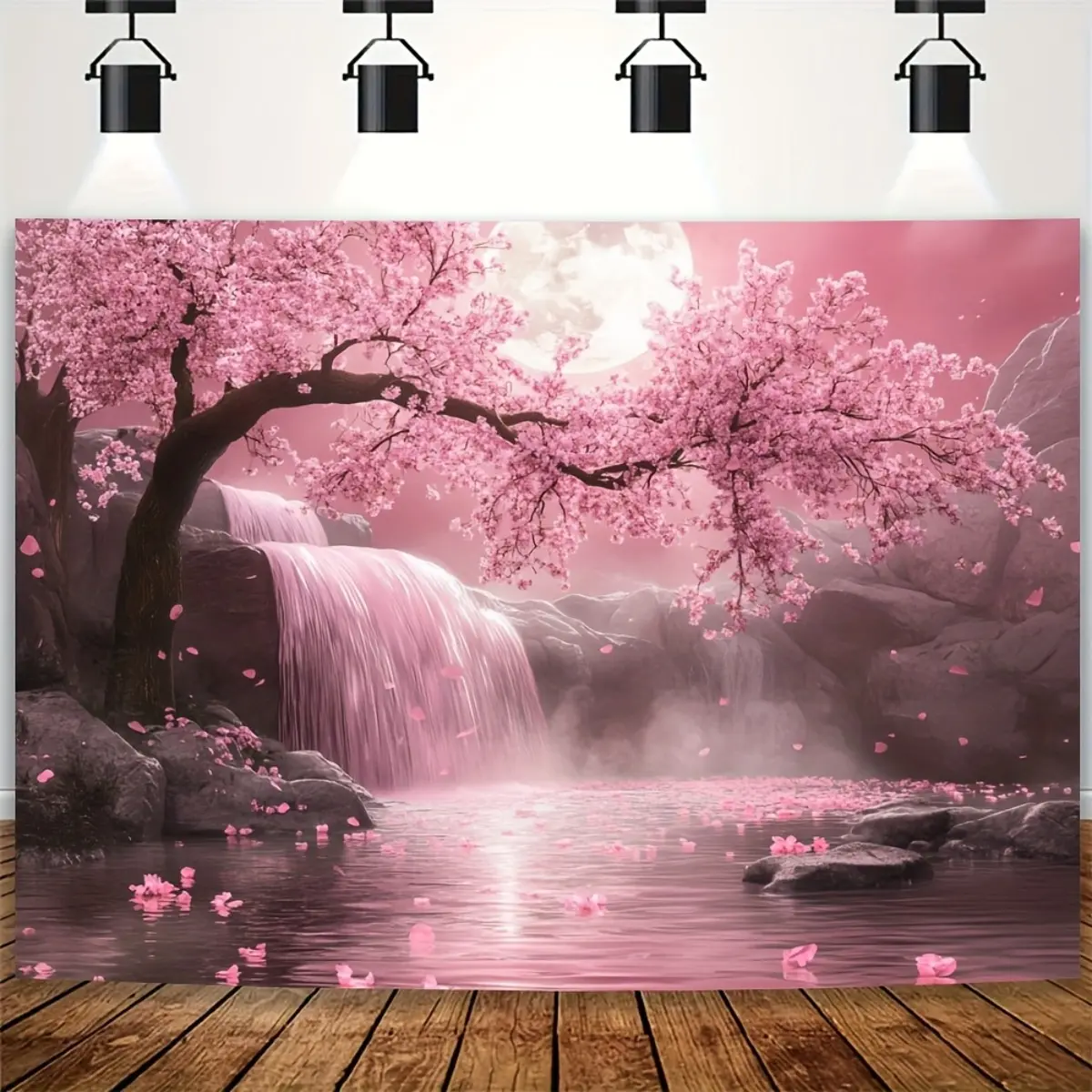 Sakura Cherry Blossom Backdrop Japanese Flower Waterfall Backdrop Pink Nature Background Cloth Scenic Tapestry Wall Hanging Photography Background Polyester Fiber Home Wedding Party Event Studio Decor Prop Wall Art