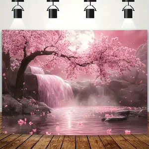 Sakura Cherry Blossom Backdrop Japanese Flower Waterfall Backdrop Pink Nature Background Cloth Scenic Tapestry Wall Hanging Photography Background Polyester Fiber Home Wedding Party Event Studio Decor Prop Wall Art