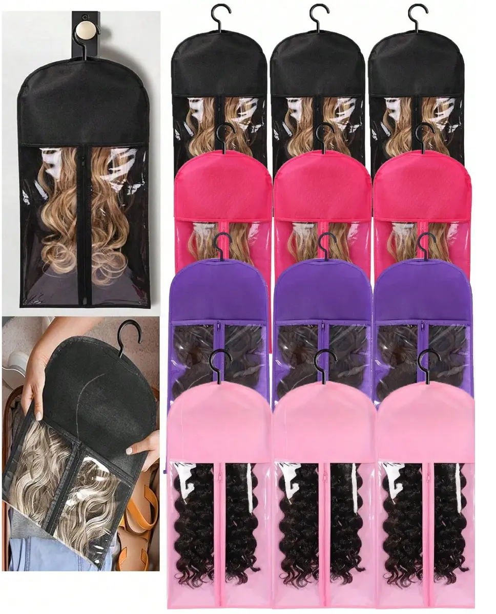 Hanging Wig Storage Bags (4/6/8 Pack) - Transparent Non-Woven Holders with Hangers, Dust-Proof, Water Proof, Moisture Barrier, Tangle-Free, Organize Curly/Wavy Wigs, Helps Extend Life