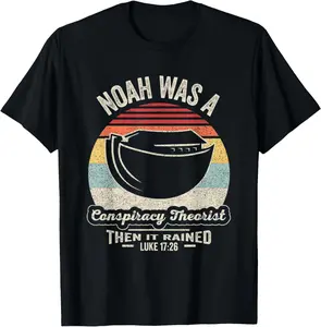 Vintage Retro Noah was A Conspiracy Theorist Then It Rained T-Shirt Small Pure Cotton Graphic Tees Menswear Top: Gifts for Men & Women