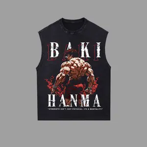 [GoldenIron]  Baki Hanma Bodybuilding Retro Unisex Washed Tank top, T-Shirt , 100% Heavy Cotton Gold's Gym Workout Hoodie Tee, Men's Sport Outfit, Gym Men's Hoodie T-shirt - Tank Top, Muscle Training Shirt, Gift for man
