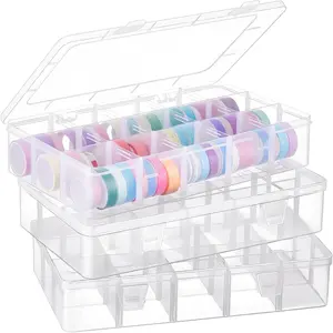 3 Pack Clear Washi Tape Organizer Storage 15 Grids Plastic Organizer Box Adjustable Dividers for , Washi Tapes, Art DIY Crafts, Beads and Small