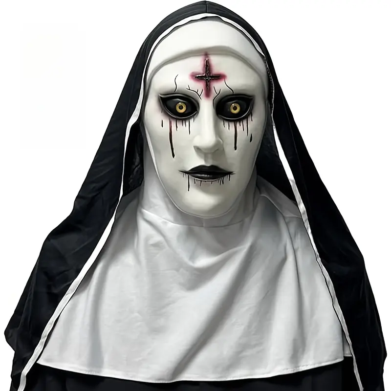 Scary Demonic Nun Mask with Veil, Latex Horror Nun Costume Mask for Adults, Creepy Halloween Cosplay Props for Haunted House & Party,Handcrafted,Glow,Mini,the,Vintage,Resin,Rechargeable,miniature,custom