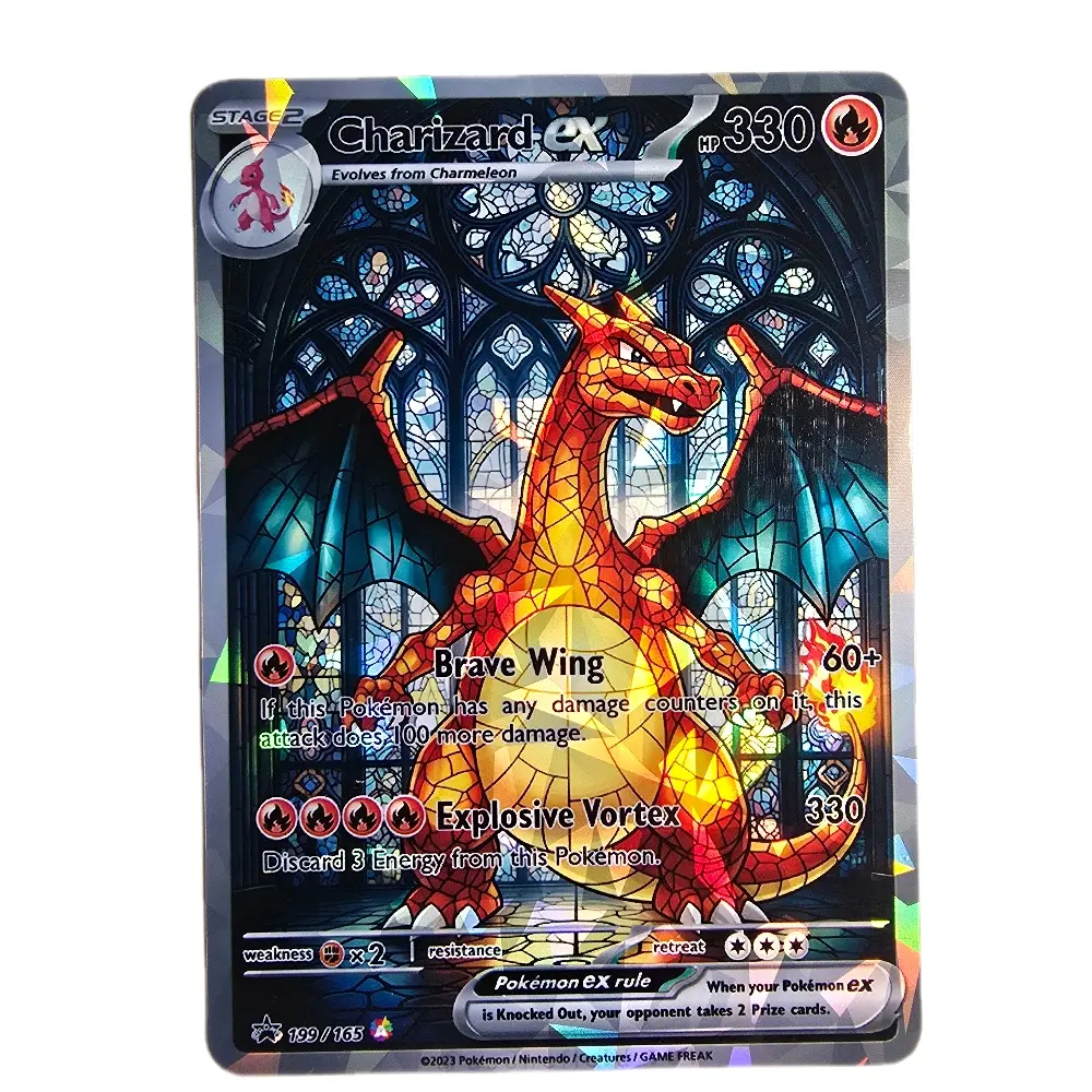 Charizard ex Stained Glass Design Fractal Glass Holo Finish Display Card  Standard Size Standard English Back! - TikTok Shop
