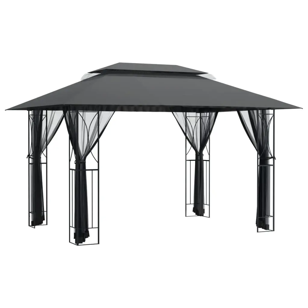 vidaXL Gazebo, Outdoor Gazebo with Sidewalls, Patio Sun Shelter Canopy with Steel Frame for Porch Garden, Anthracite 157.5"x118.1"x106.3" Steel 360144