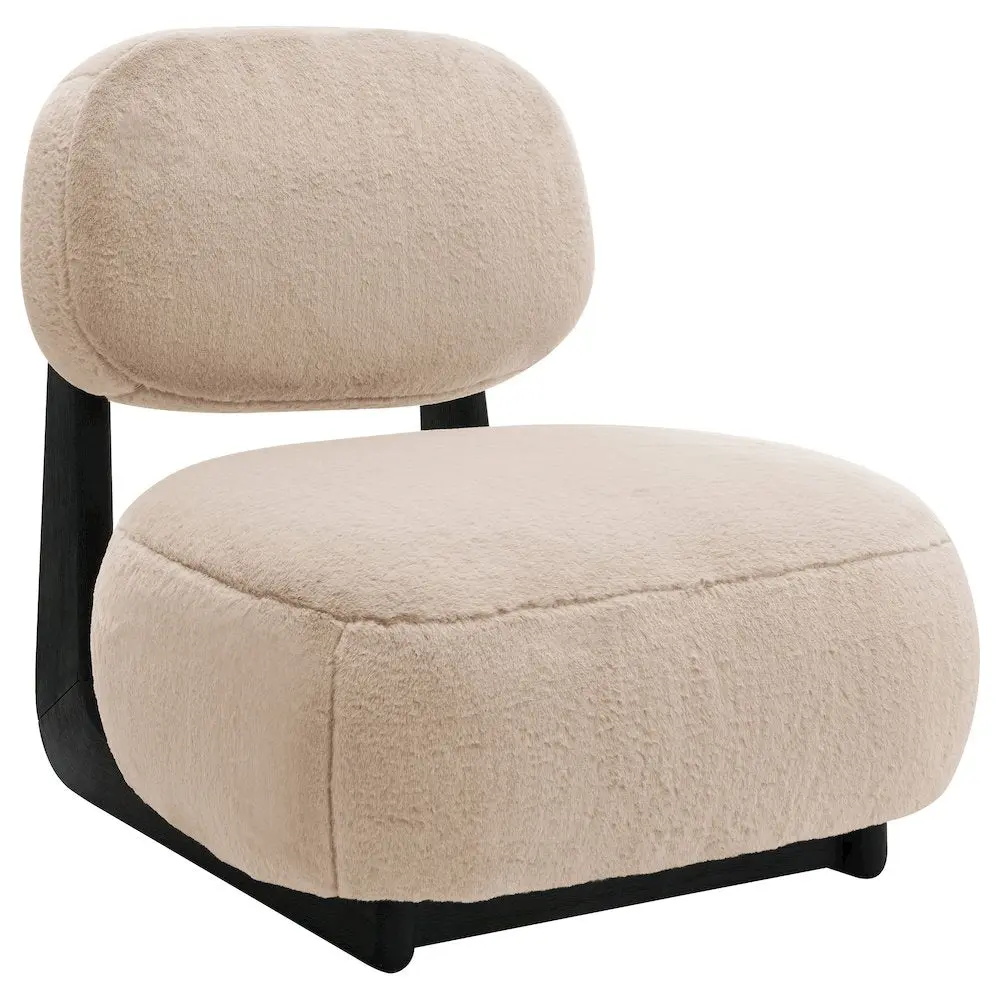 Duffie Camel Upholstered Armless Accent Chair - Modern Contemporary Home Decor Slipper Chair with Legless Base, Oval Back, Thick Cushion
