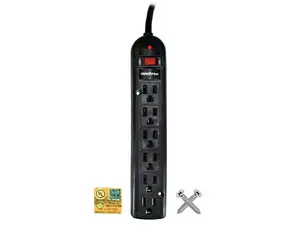 WELTRON 10ft Power Cord 6-Outlet Surge Protector Power Strip Black WSP600PLF10BK