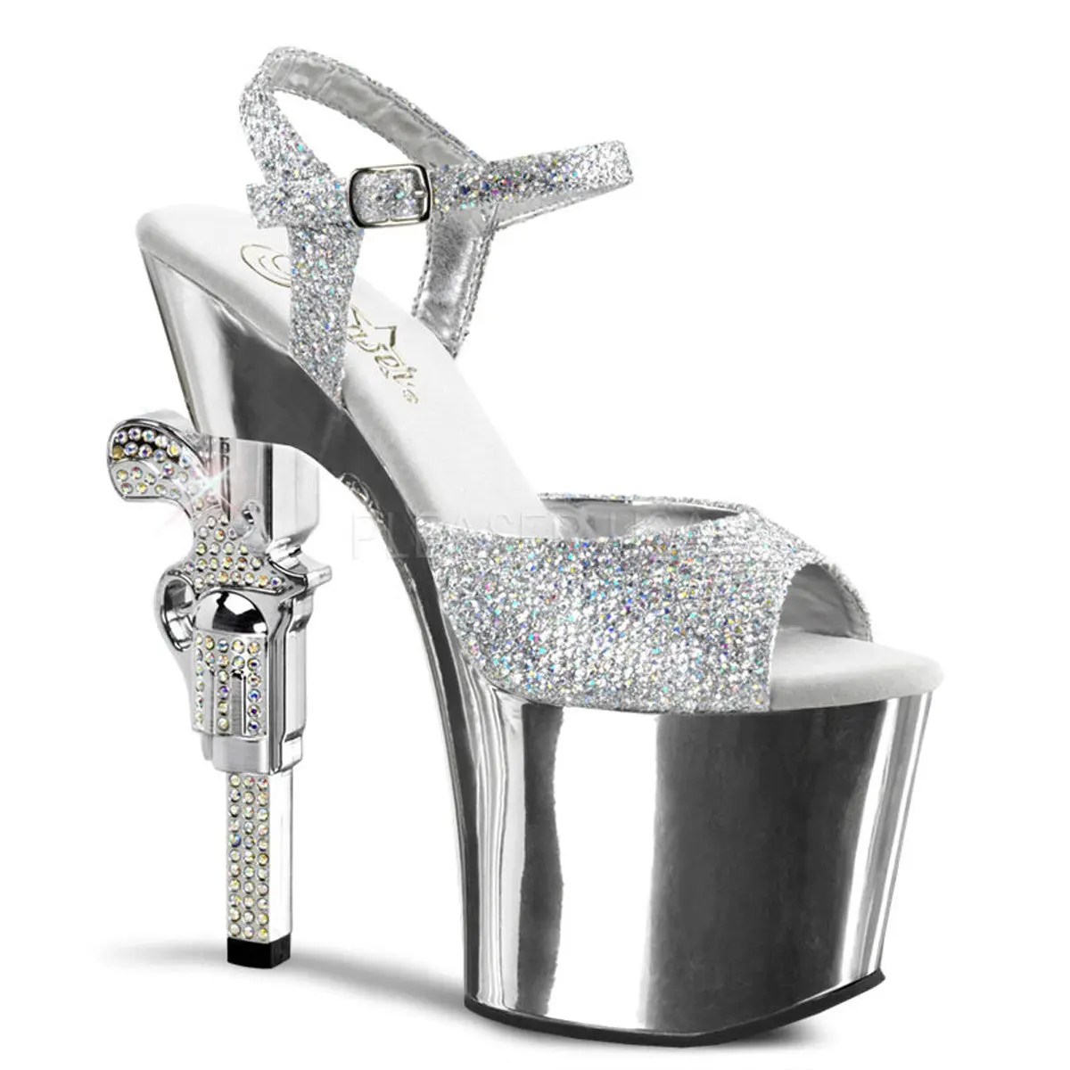 Women's Stylish 7-Inch High Heel Sandals, REVOLVER-709G Elegant Silver Multi Glitter Fashion Footwear