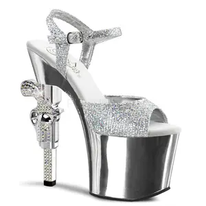 7 Inch Heel REVOLVER-709G Silver Multi Glitter