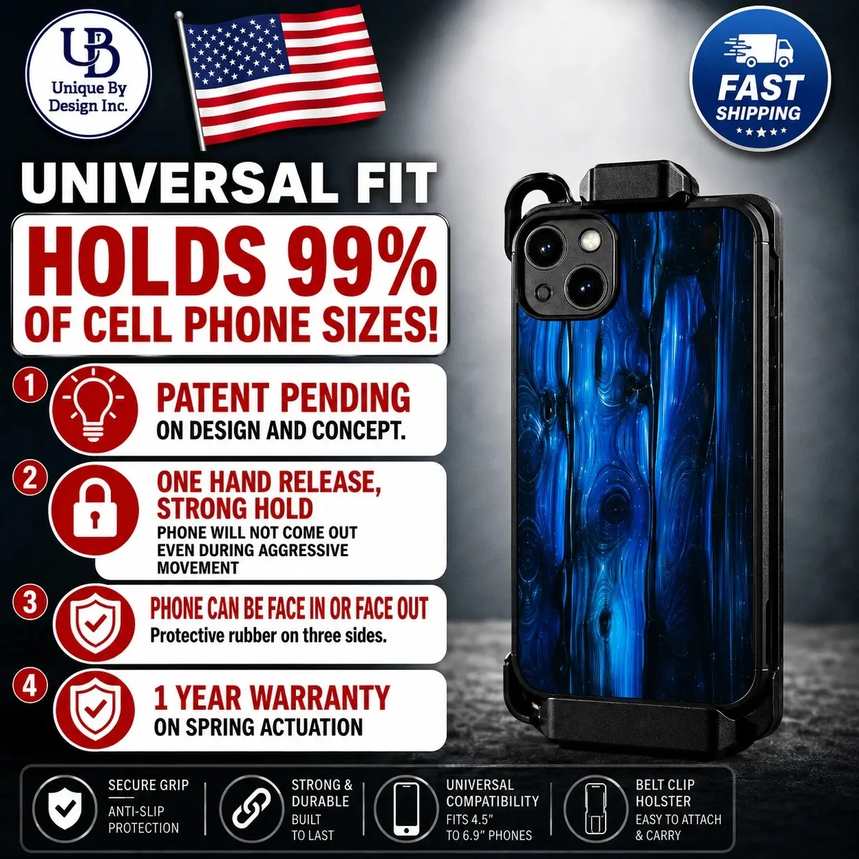 Pr⟳Tech Universal Phone Holster Belt Clip Rotating Holder Fits Most Smartphone