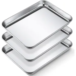 3 pcs baking sheet pan set 9 x 67 x 1 inches cookie sheet small toaster oven stainless steel tray barbecue grill rectangle trays nonstick easy clean