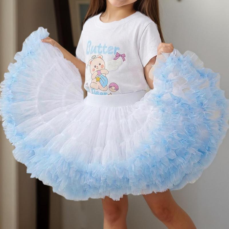 Girl's Large Fluffy Tulle Tutu Dance Dress - Blush Apricot & Cream Normal Type Princess Look, Layered Skirt & Petticoat, Dance Clothing for 9-12m/2t-3t/4t-5t/7-9/10-12 Kids, Birthday & Ballet Performances