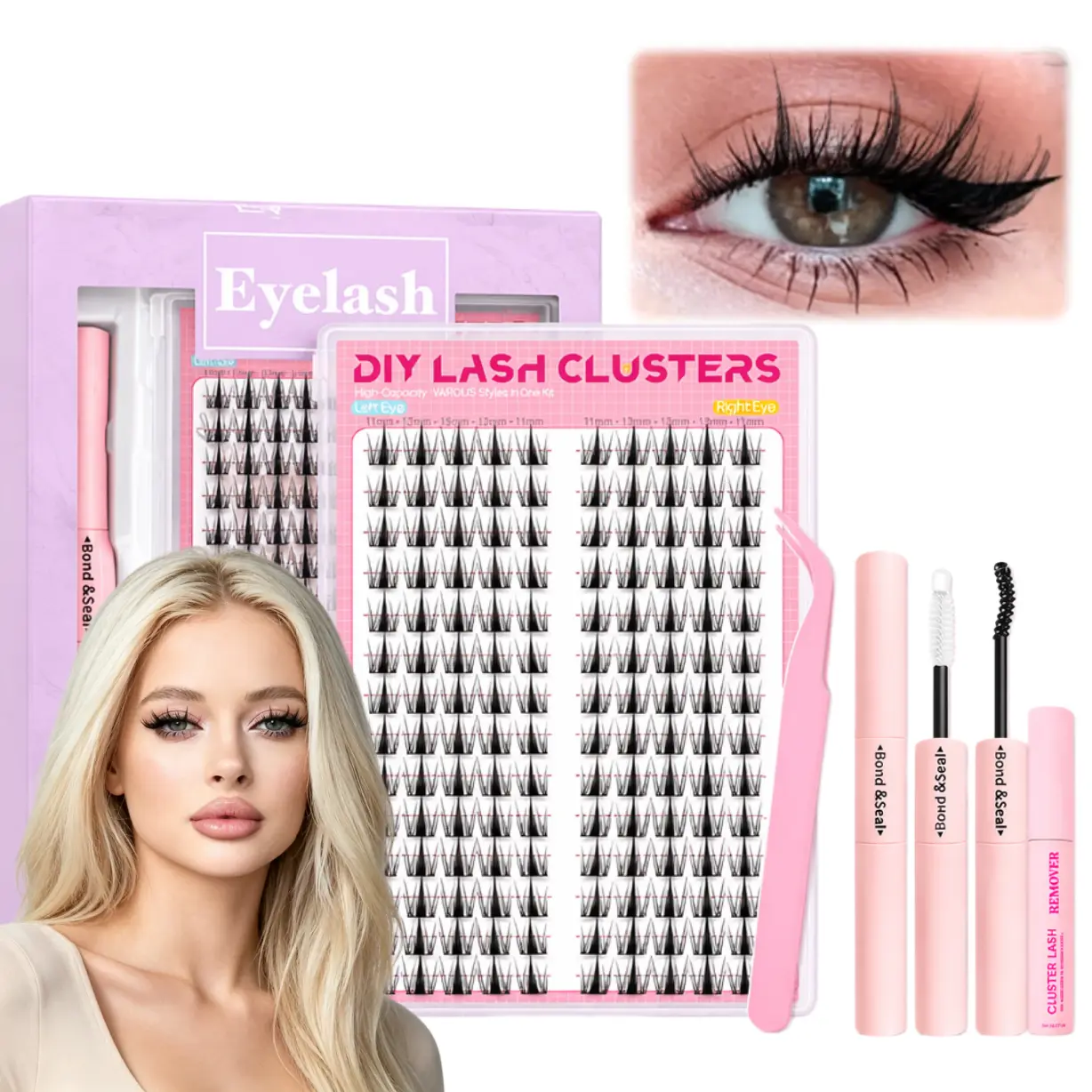 Manga Lash Clusters Kit with Clear Lash Map Layout(girl beginner), Mixed Length 11-15mm Cluster Eyelashes for Home DIY Lash Extensions, Manhwa lashes extension lash halloween makeup,diy lash extension