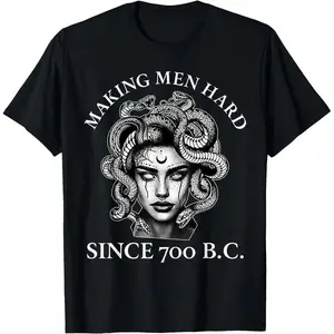 🐍[100% Cotton]"Making Men Hard Since 700 B.C.Funny Feminist Medusa T-Shirt – Ancient Greek Mythology Graphic Tee, Humor Saying Shirt, Classic Cotton Casual Short Sleeve for Men & Women, Streetwear Top, Moisture-Wicking Crewneck, Feminist Novelty Gift"