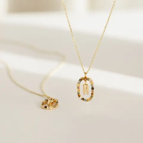 Rainbow Initial Necklace by Caitlyn Minimalist - Dainty Gold Letter Pendant Necklace with Gemstones - Personalized Jewelry - Unique Holiday Gifts