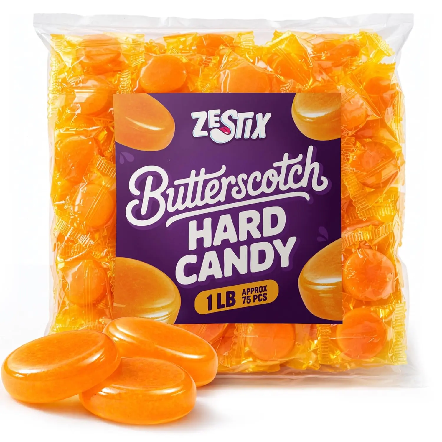 Butterscotch Hard Candy Bulk 1 Lb. Bag Individually Wrapped – Classic Old-Fashioned Candy for Party Favors Office Treats & Everyday Snacking Approx. 75 Pieces