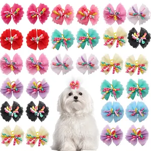 Get your pup party ready!  60pcs Multicolor Dog Hair Bows & Pet Accessories for Small Dogs. Cute Patterns & Hair Accessory for Puppy Grooming. Funny Pet Dog Products for Daily Styling & Holiday Glow Up. Secure Rubber Band Bows for Cats & Pets