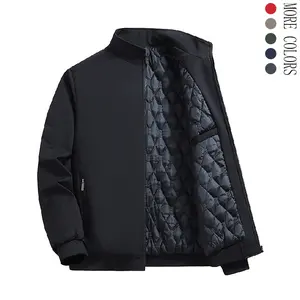 Men's Thick Cotton Fleece-Lined Long-Sleeve Coat - Fashionable Plain Casual Menswear, Cozy Autumn-Winter Outerwear