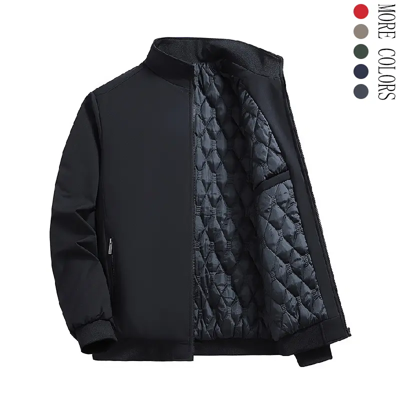 Men's Fashion Thick Cotton Woven Fleece-Lined Long-Sleeve Jacket - Plain Front Casual Outerwear, Cozy Autumn-Winter Menswear