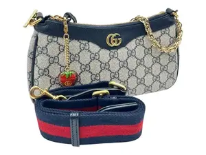 Pre-owned GUCCI Gucci Canvas Crossbody Bags Canvas Canvas Canvas Canvas OPHIDIA GG CANVAS SHOULDER BAG WITH STRAWBERRY CHARM
