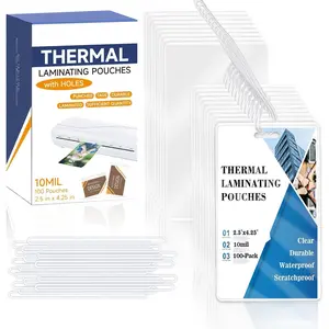 100 count 10 Mil 2 1/2" x 4 1/4" Laminating Pouches with Slot Hole Printable Luggage Tags Clear Thermal Laminate Pouch Tags Kit Resealable for Work Permits Pass Cards Student ID Cards (100, 10 Mil)