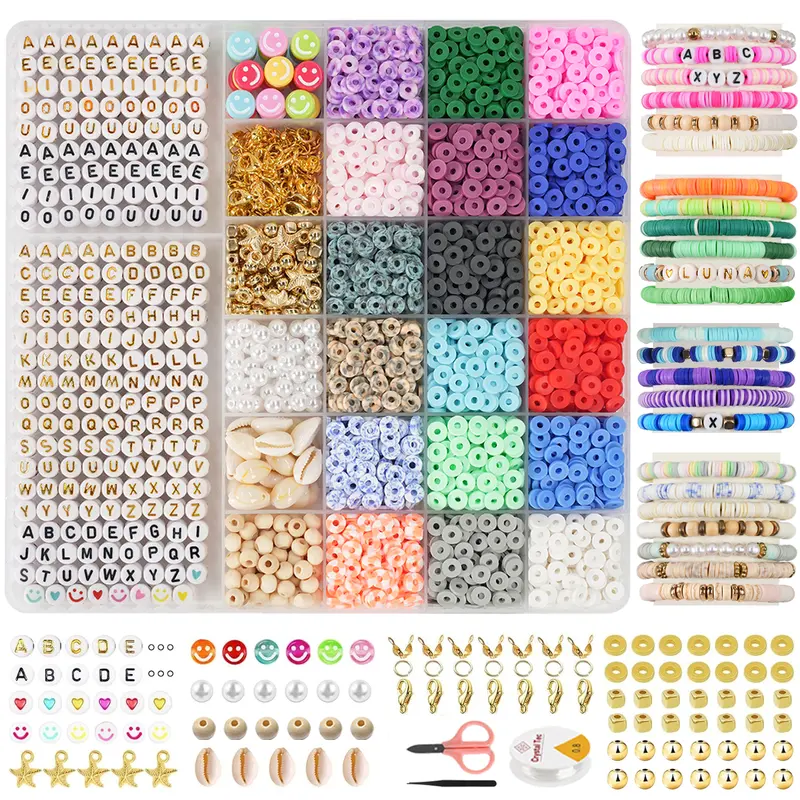 Clay Beads Bracelet DIY Kit - 6300pcs 6mm Polymer Clay Beads Set with 18 Vibrant Colors, Letter Charms, Gold Rings & Accessories for Jewelry Making Perfect Gift for Girls' Necklaces & Crafts TikTokShopBlackFriday
