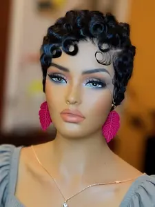 Pixie Cut Curly Lace Front Human Hair Wigs 13x4, Short Bob Wigs with 180% Density, Stylish Side Part for Effortless Looks Curly Texture Lace Front Bobs