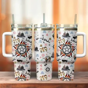 Supernatural Tumbler, Supernatural Winchester Brothers Mug With Handle And Straw, Hunting Demons Cup, Dark Fantasy Fan Gift, Impala Road Trip Drinkware
