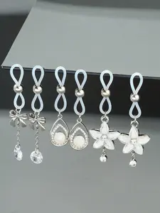 Adjustable Faux Nipple Ring with Bow and Flower Design, Non-Pierced Nipple Jewelry with Clear Rhinestones, Perfect for Valentine's Day Couples