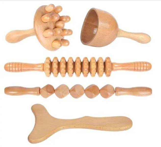 Wood Therapy Massage Tools 5-in-1 Drainage Massager Kit Body Sculpting Tools