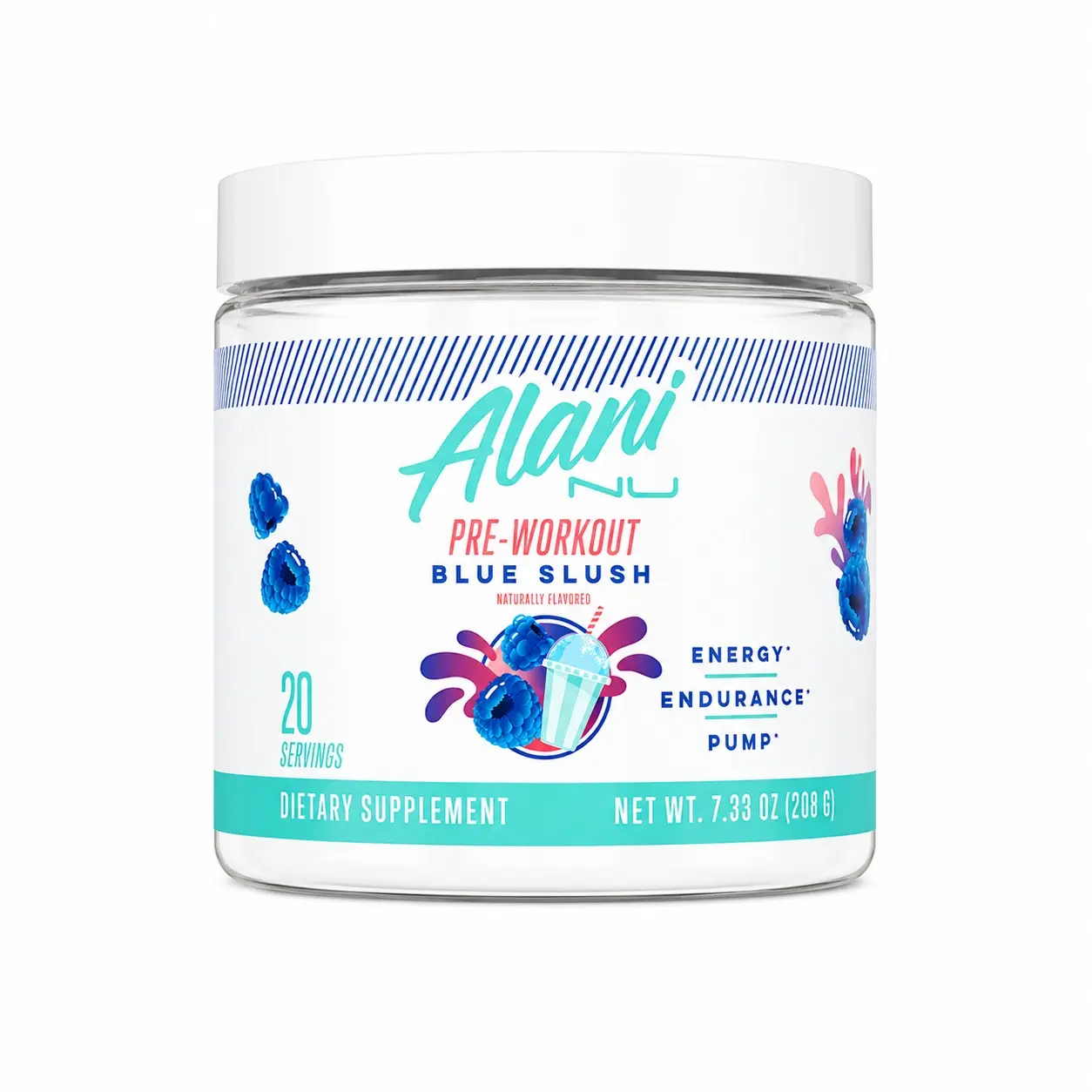 Alani Nu Dietary Pre-Workout Fitness Supplement Powder, Blue Slush Flavor, 20 Servings, 208 g, Contains Caffeine