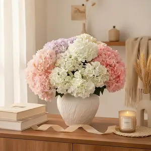 5-Head French Hydrangea Artificial Flowers Fake Blooming Bouquet for Wedding Venue Decor Ceremony Arrangements Luxury Floral Displays Silk White Decorative Plants Ornaments