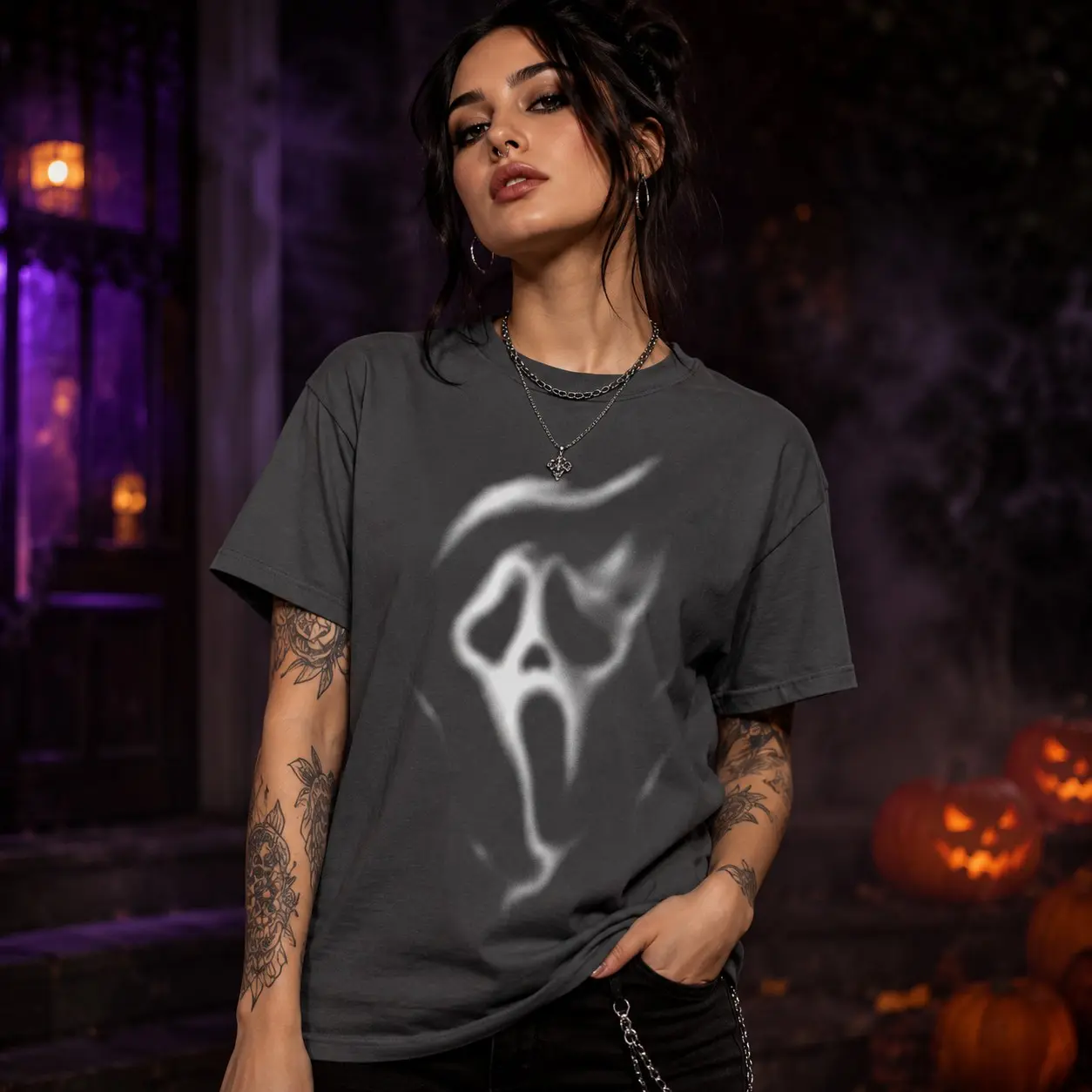 Comfort Colors Gh.stface Smoke Face T-shirt , Horror Mask Graphic Tee, Spooky Halloween Tee