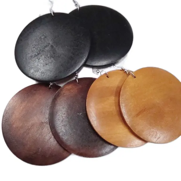 Big Round Tone Wood Fashion Earrings  Ethnic Has some weight to them