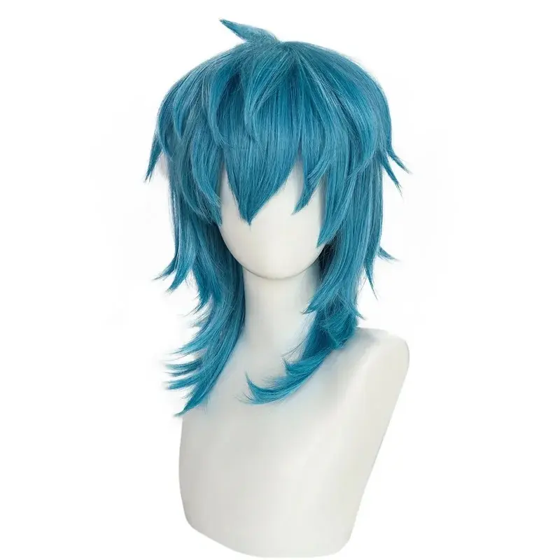 New Anime Sally Face Cosplay Wig Adult Unisex Short Blue Heat Resistant Synthetic Hair Halloween Carnival Costume Props Accessories