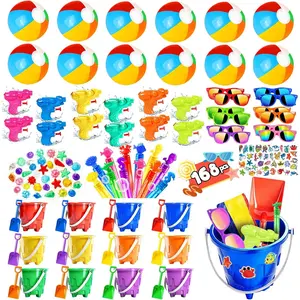 Pool Party Favors and Beach Party Favors 168pcs Summer Pool Toys for Party,Kids Ages 4-8 8-12, Including 12 Castle Mold Buckets, 12 Shovels,Beach Balls, Sunglasses, Bubble Wands