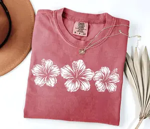 Comfort Colors Hibiscus Flower T-Shirt, Tropical Beach Tee, Summer Vacation TShirt, Floral Island T-Shirt, Relaxed Fit Casual Tee for Women & Men
