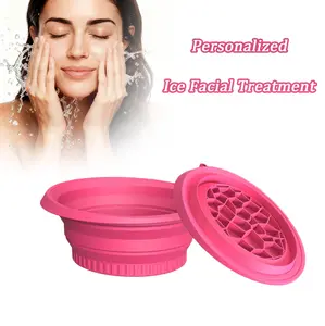 Face Bowl for Ice with Built-in Icetray, Foldable Silicone Facial Plunge Bowls, for Home Ice Bath Washbasin Rose red