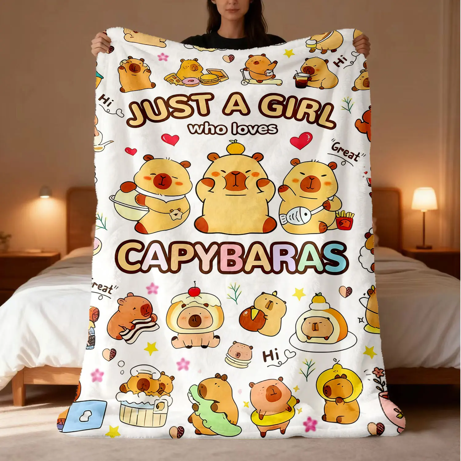 Cute Cartoon Capybara Pattern Crochet Throw Blanket - 1-Piece, Playful Look, Multi-Size, Soft, Lightweight, All Seasons, Suitable for Beds & Sofas, Warm Gift for Couples-Families