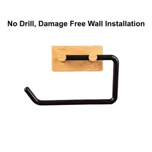 No-Drill Wood Grain Toilet Paper Holder, Wall-Mounted Bathroom Tissue Rack, Stylish and Space-Saving Design, Easy Installation