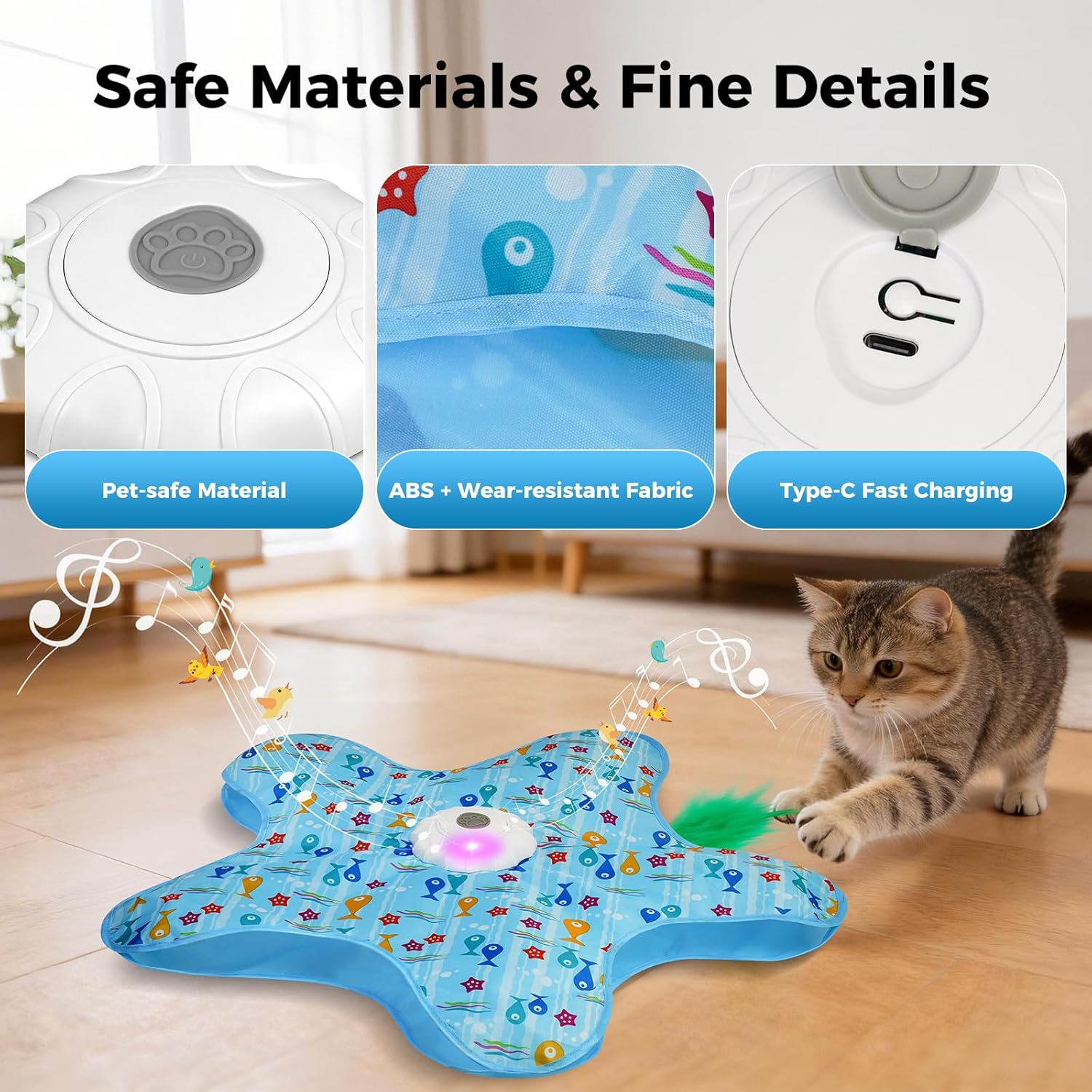 Rechargeable Hide & Seek Cat Toy – Interactive Kitten Toy with 2 Wands, 3 Modes, 10-Min Auto-Sleep & Realistic Mouse Sounds