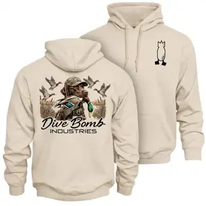 Dive Bomb Industries Duck Hunting Dog Hoodie – Camo Retriever Dog with Mallard Duck Marsh Graphic Back Print, Waterfowl Hunting Apparel for Duck Hunters, Outdoor Duck Hunter Lifestyle Hoodie